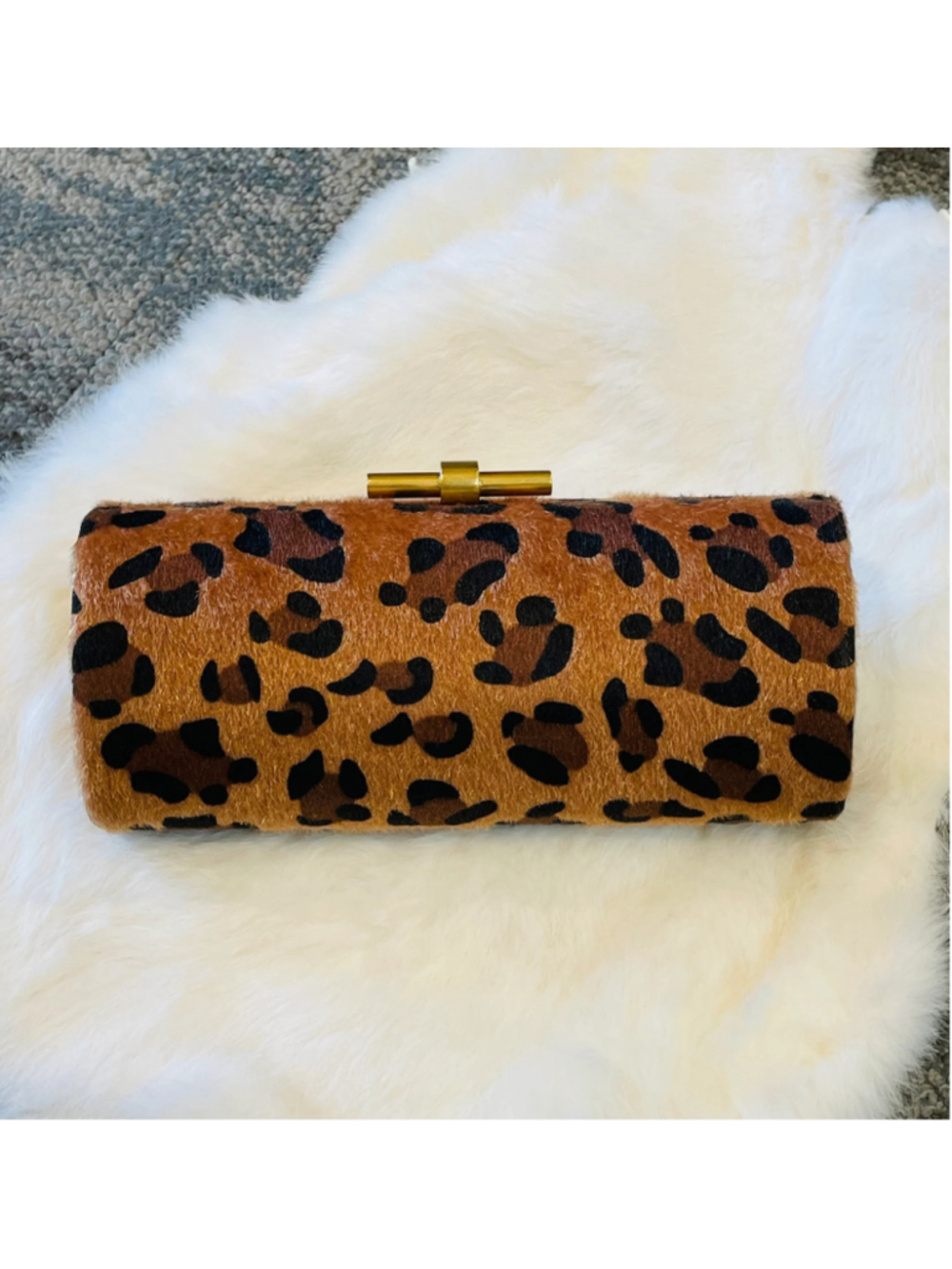 NWT Women's BC Bags Leopard Print Haircalf Clutch - brown/black
